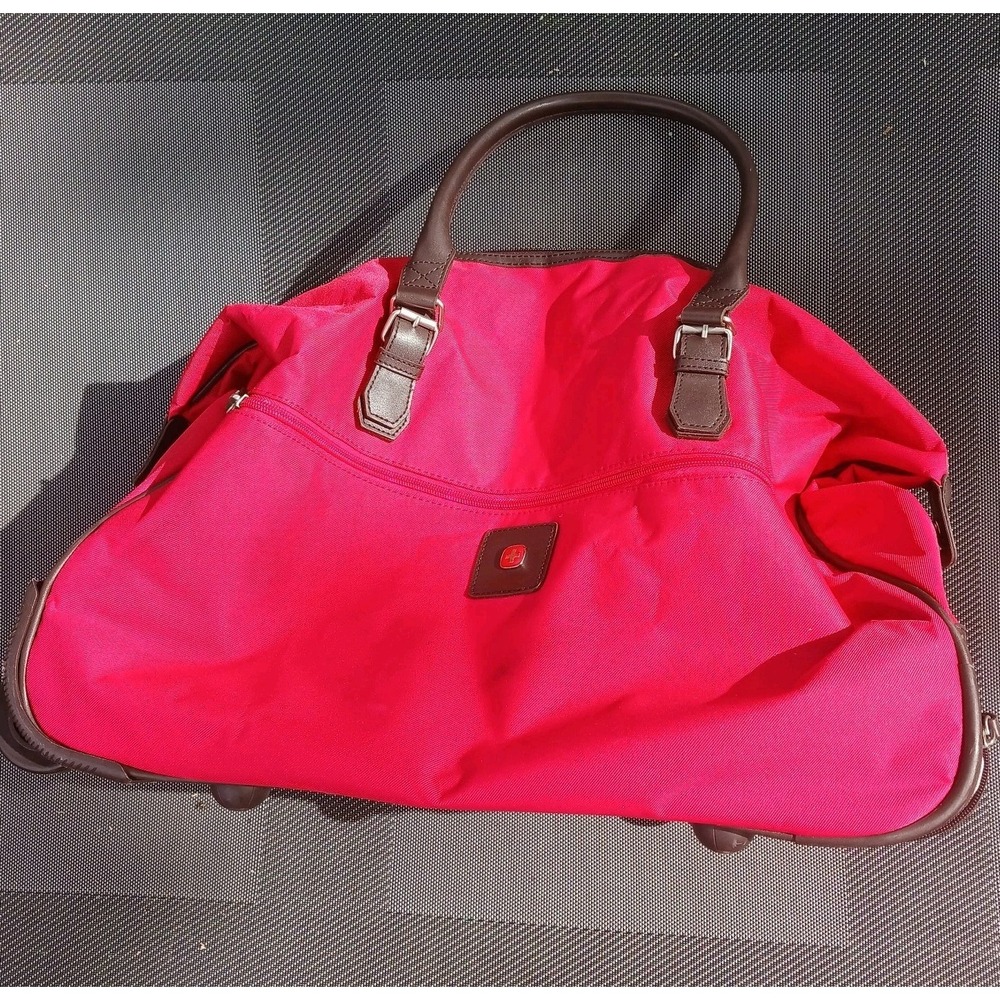Swiss Gear Red Roll-on Duffle Bag Red Canvas w Brown Trim 20"x 17"